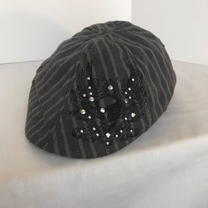 Pinstripe Embroidered Skull Silver Studs newsboy cabbie golfer hat cap Size S/M